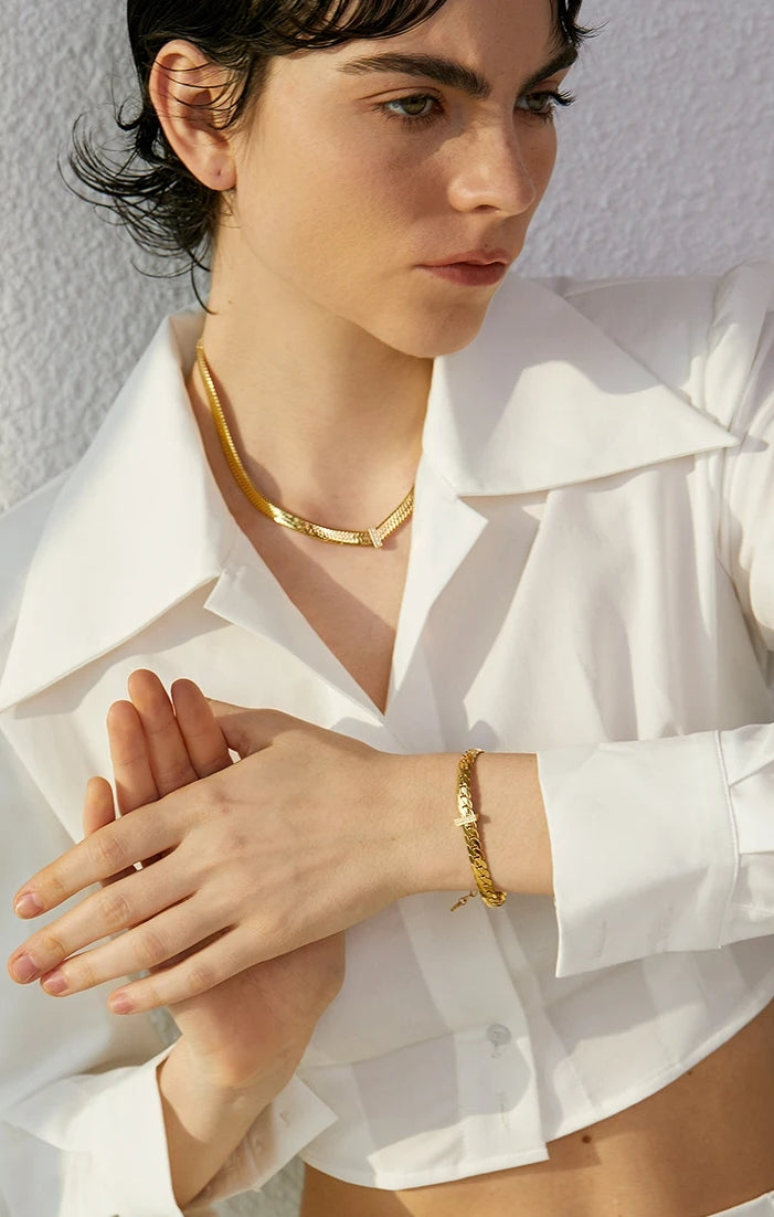 Cubic Zirconia Detailed Cuban Chain Bracelet