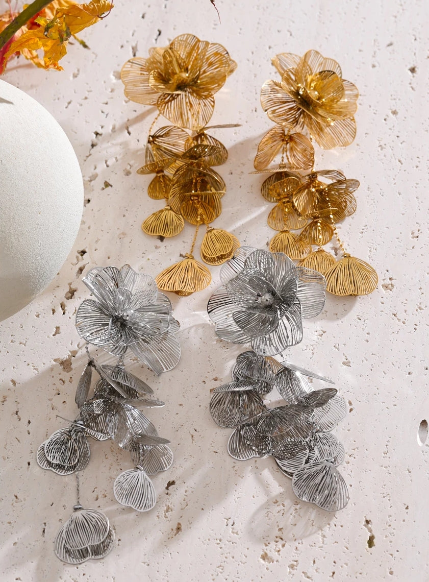 Layered Big Flower Petal Dangle Earrings