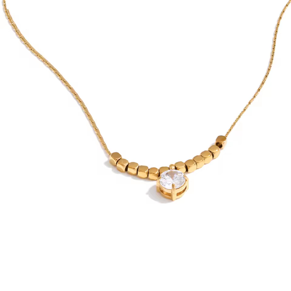 Cubic Zirconia Square Beads Pendant Necklace