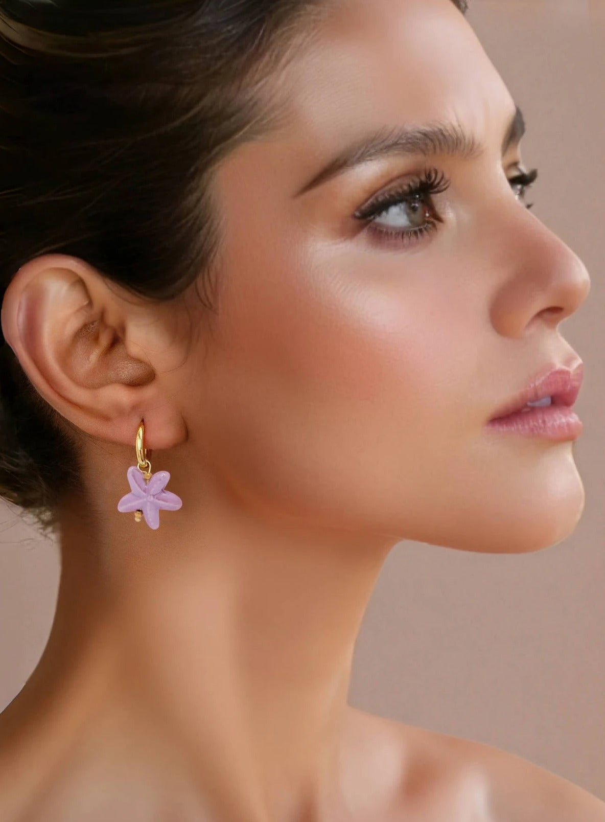 Ceramic Starfish Dangle Hoop Earrings