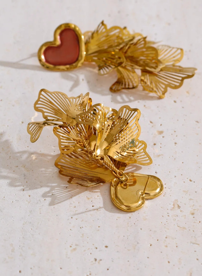 Pink Heart Petal Dangle Earrings