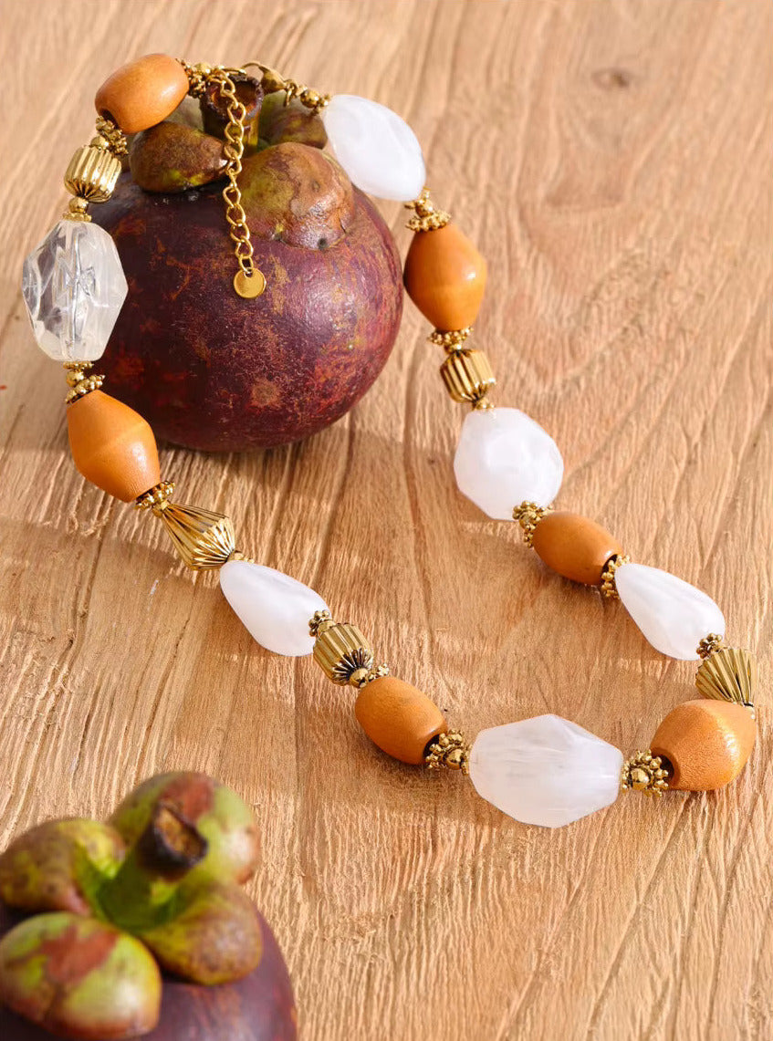 Resin Wood Beads Chain Statement Necklace