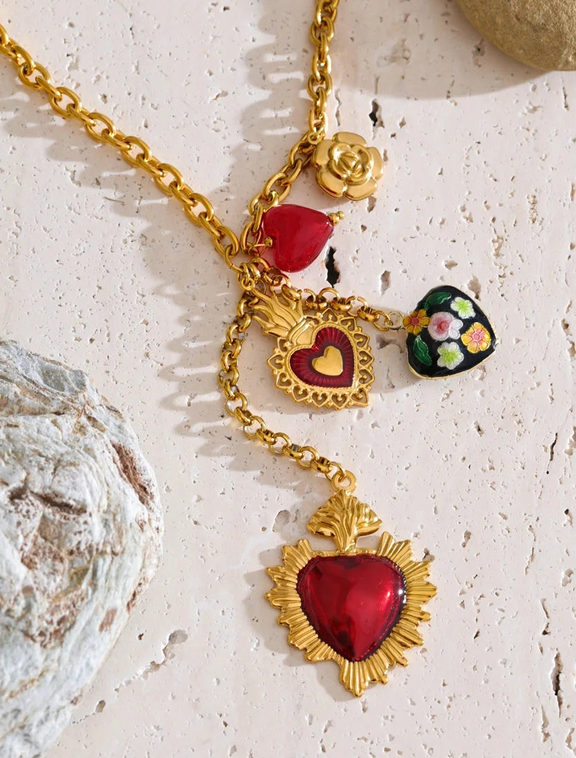 Multi Heart Charm Necklace