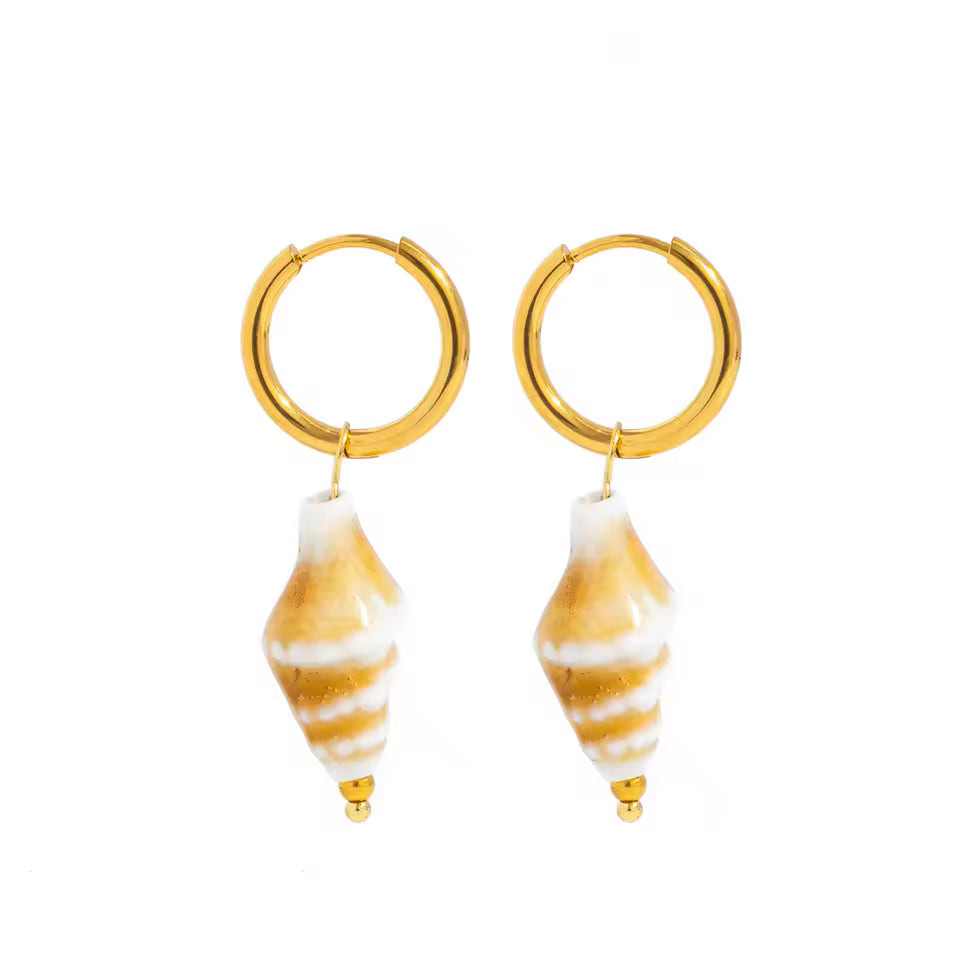 Ceramic Conch Pendant Dangle Earrings