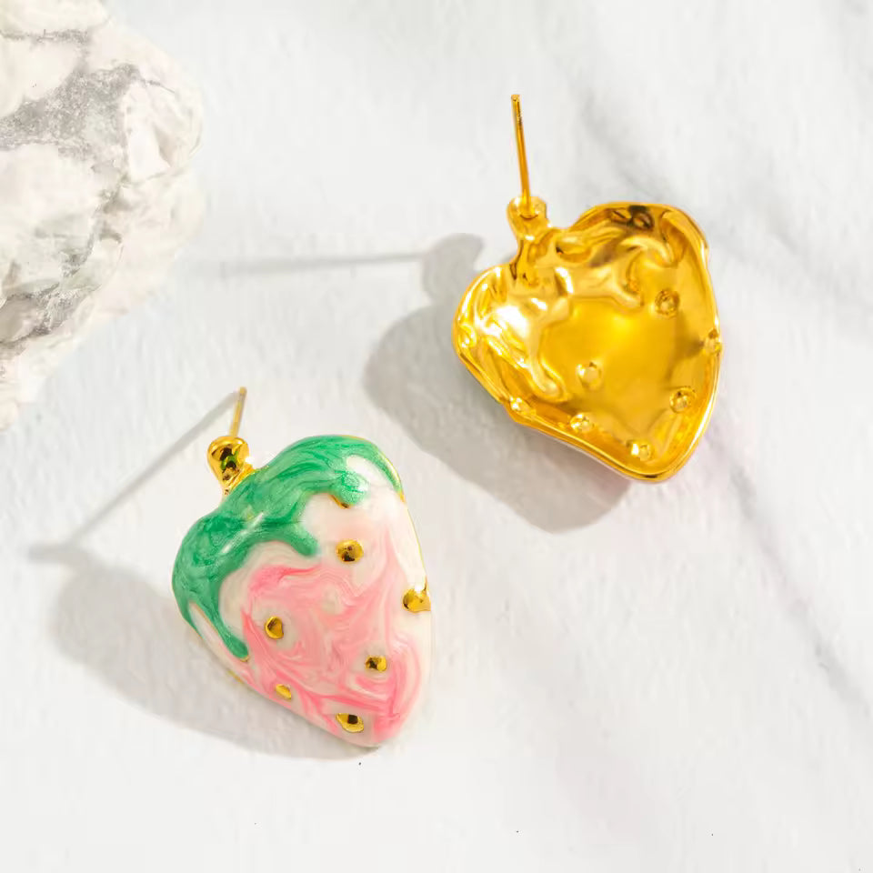 Strawberry Cold Enamel Stud Earrings