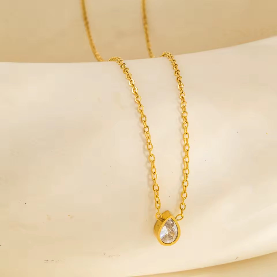 Dainty Water Drop CZ Pendant Necklace