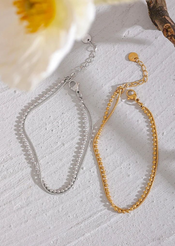 Flat & Bead Chains Double Layer Bracelet