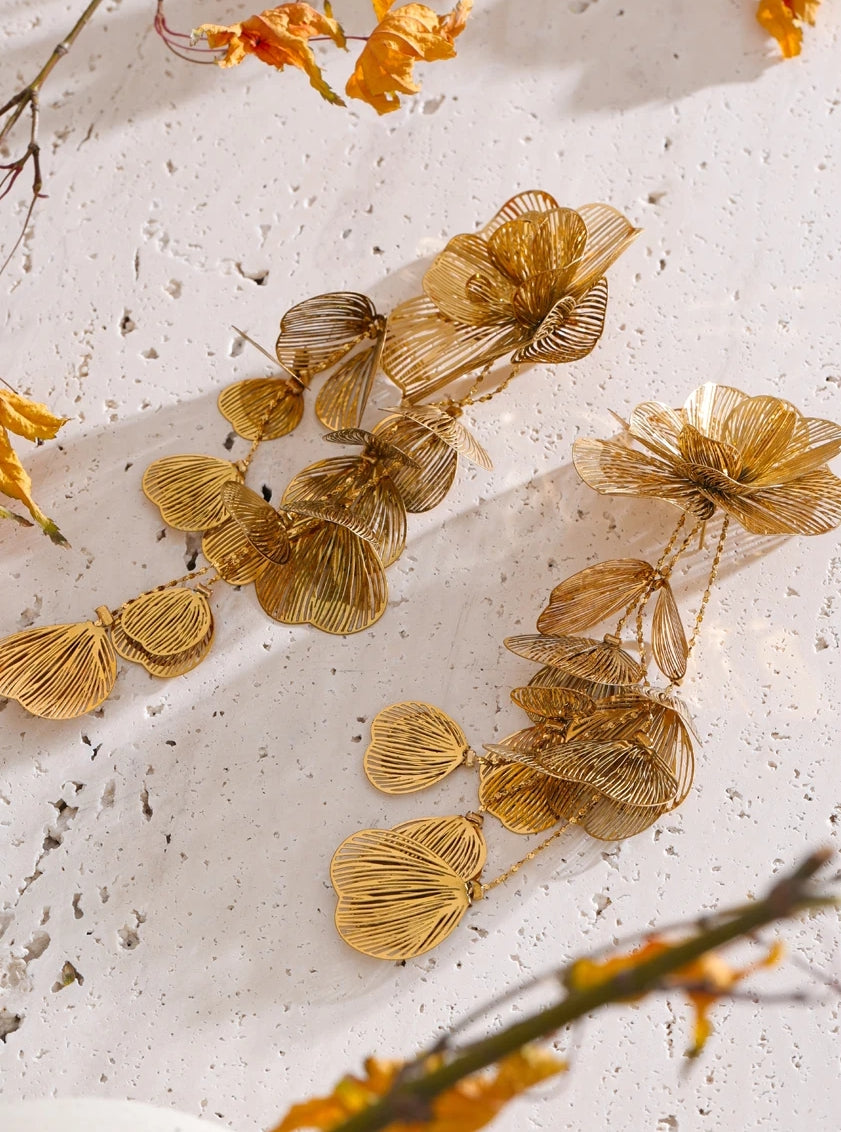 Layered Big Flower Petal Dangle Earrings