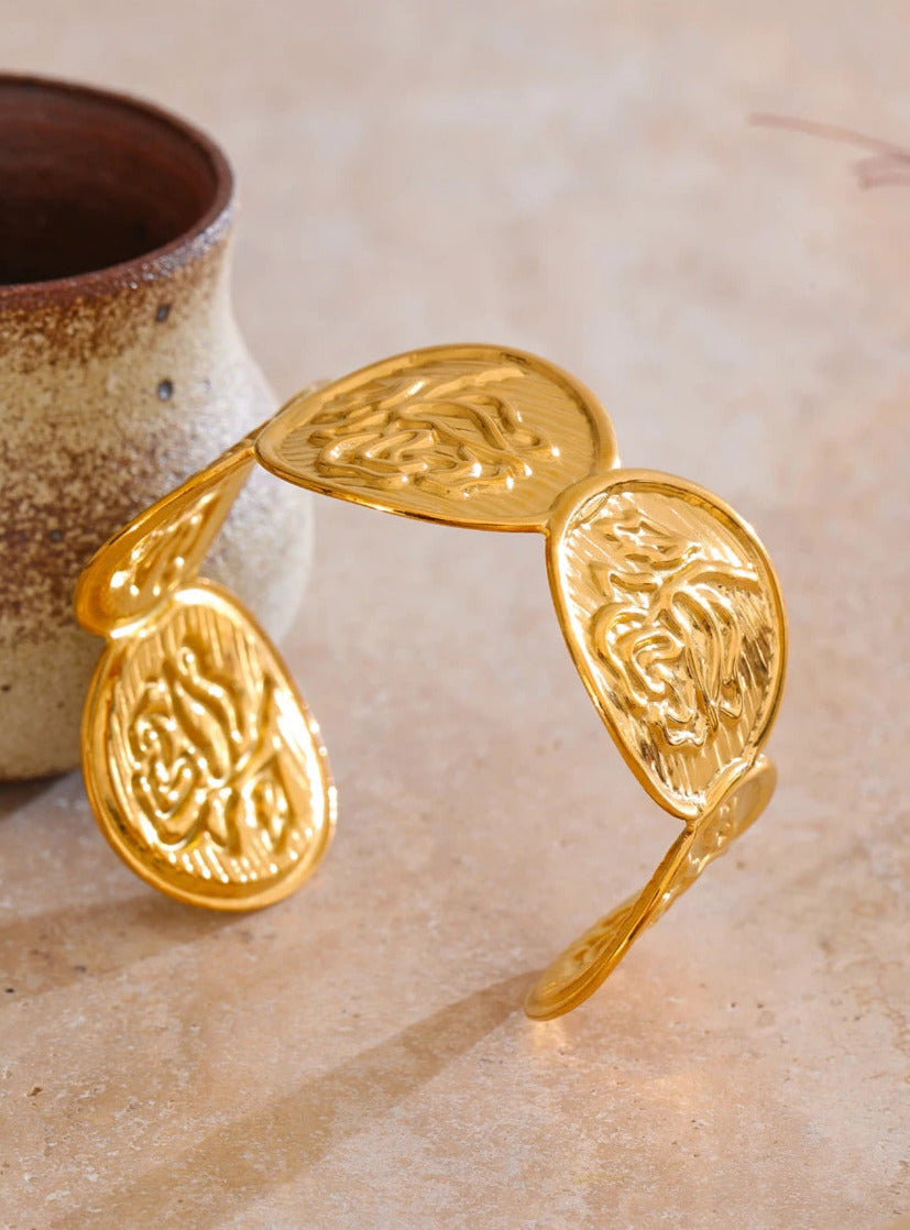 Engraved Flower Cuff Bracelet