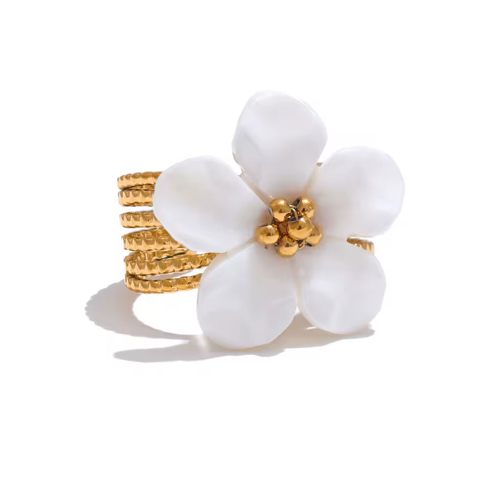Adjustable Natural Seashell Flower Ring
