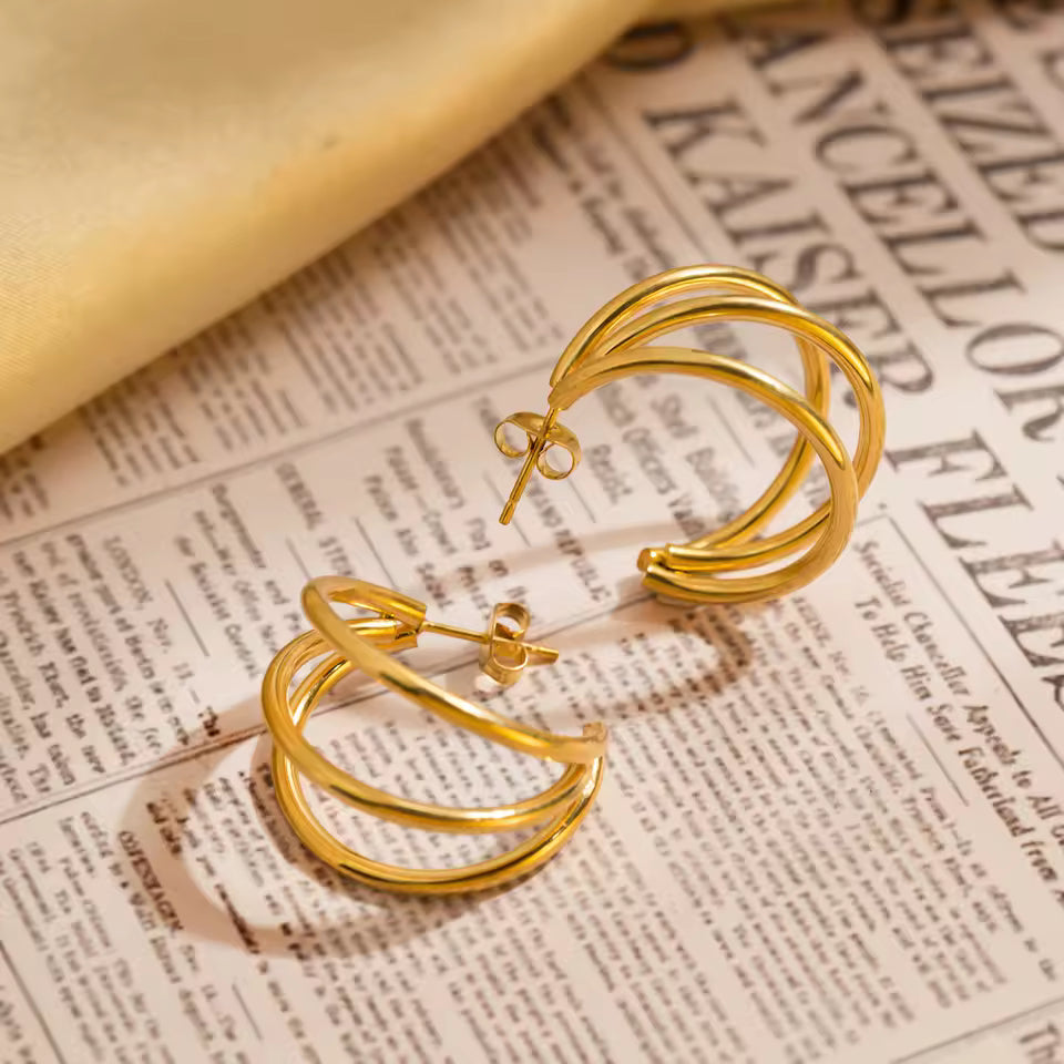 Multilayer C-Shape Circle Hoop Earrings