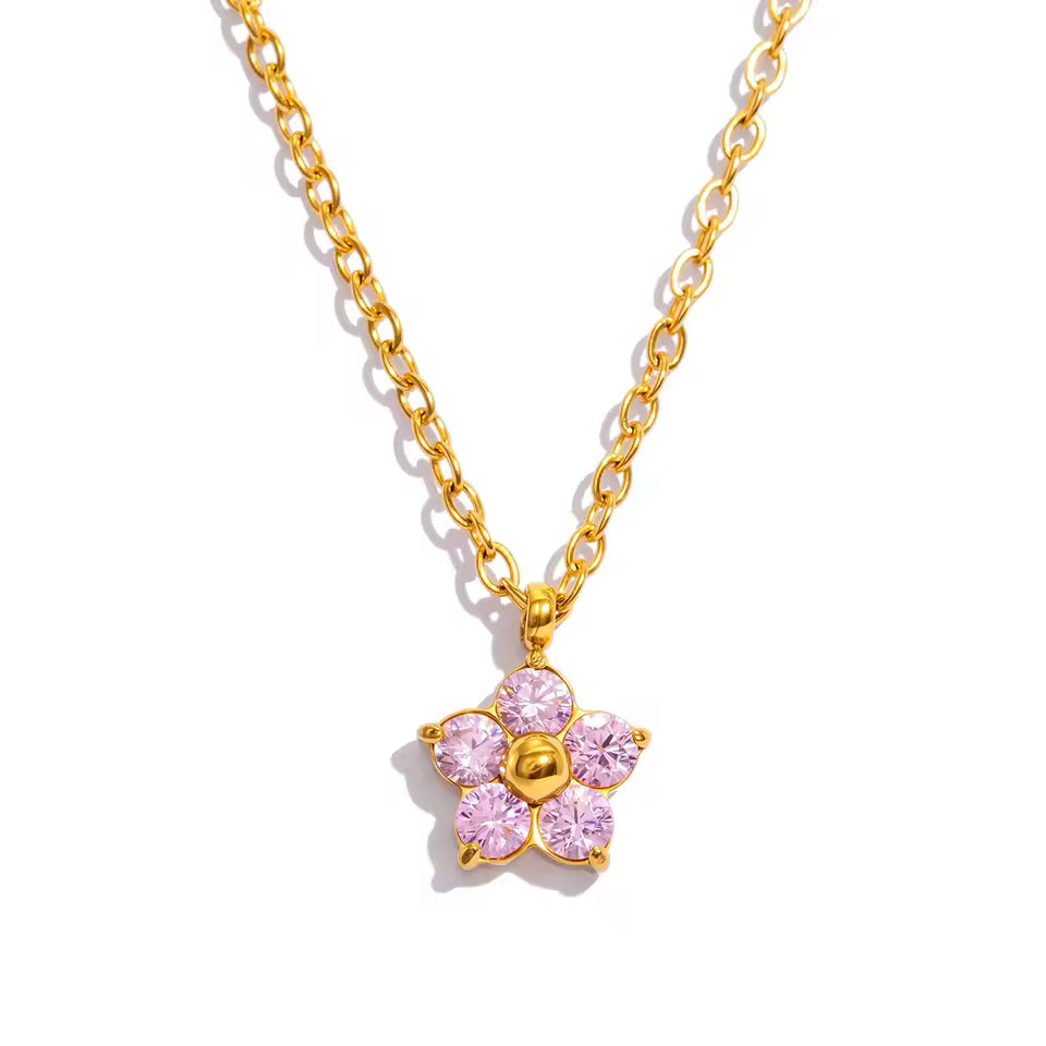 Dainty Plum Blossom Pendant Necklace with CZ