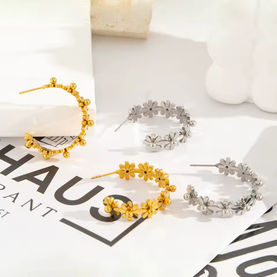 Daisy Flower Hoop Earrings