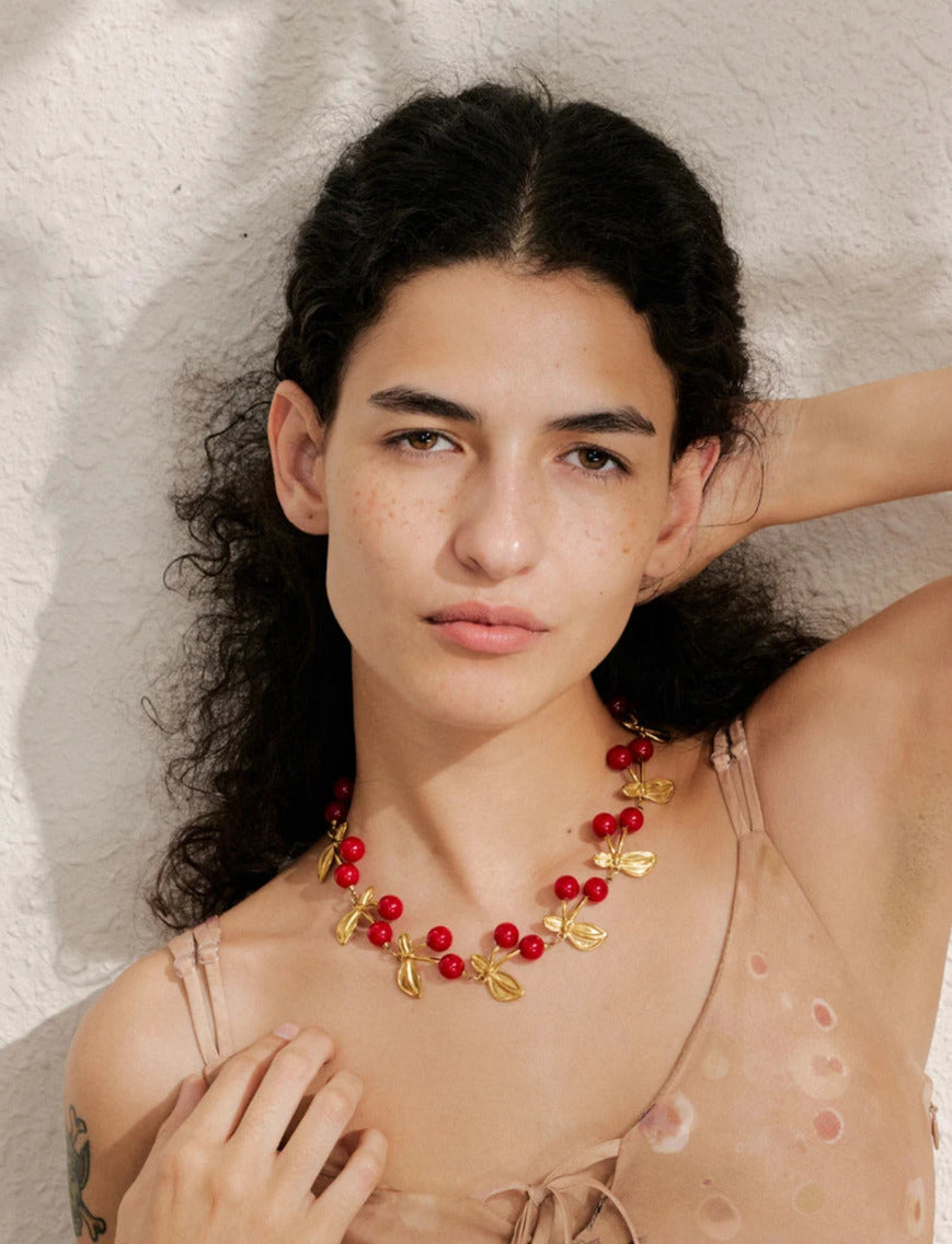 Glossy Resin Cherry Charm Necklace