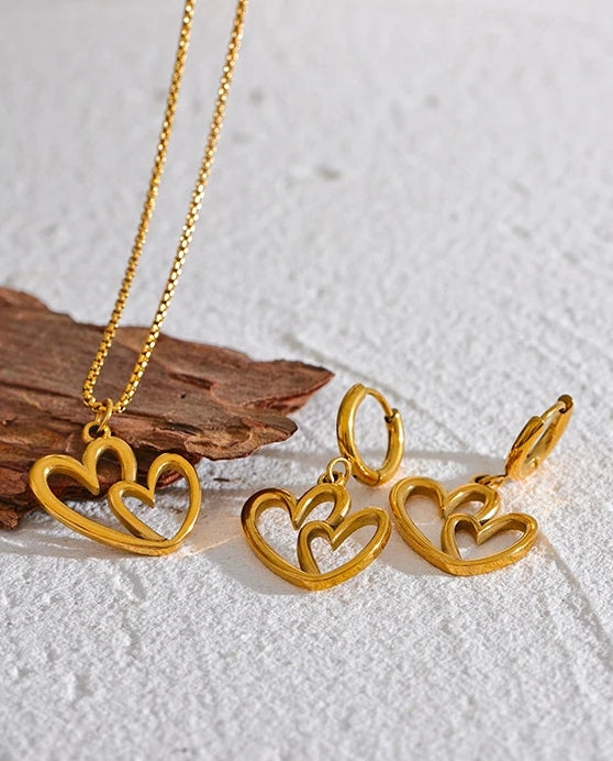 Interlocked Hearts Jewelry Set (Necklace & Earrings)
