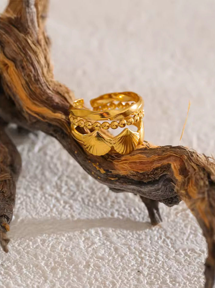 Adjustable Metal Shell Layered Open Ring