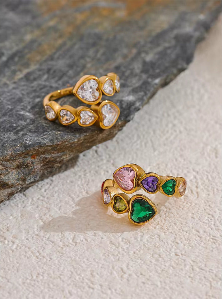 Cubic Zirconia Heart Adjustable Open Ring