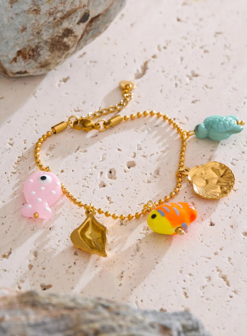 Ceramic Fish Resin Turtle Shell Charm Bracelet