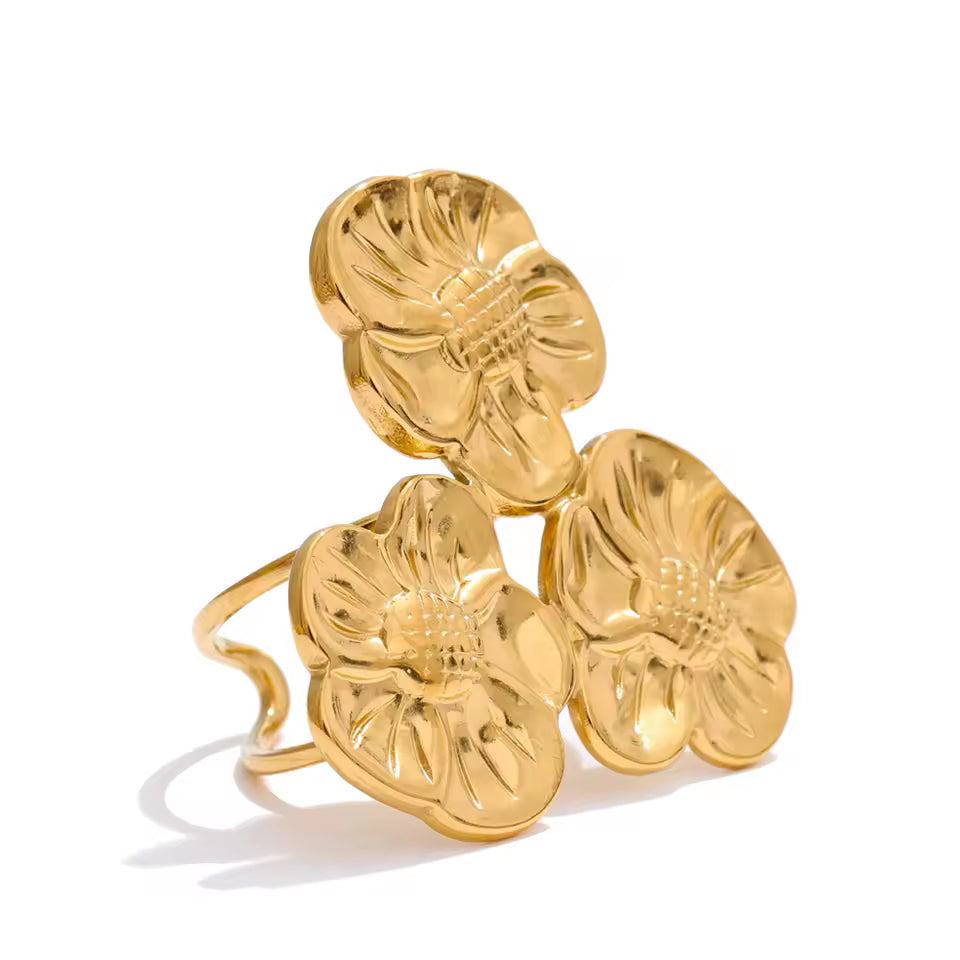 Adjustable Triple Flower Open Ring