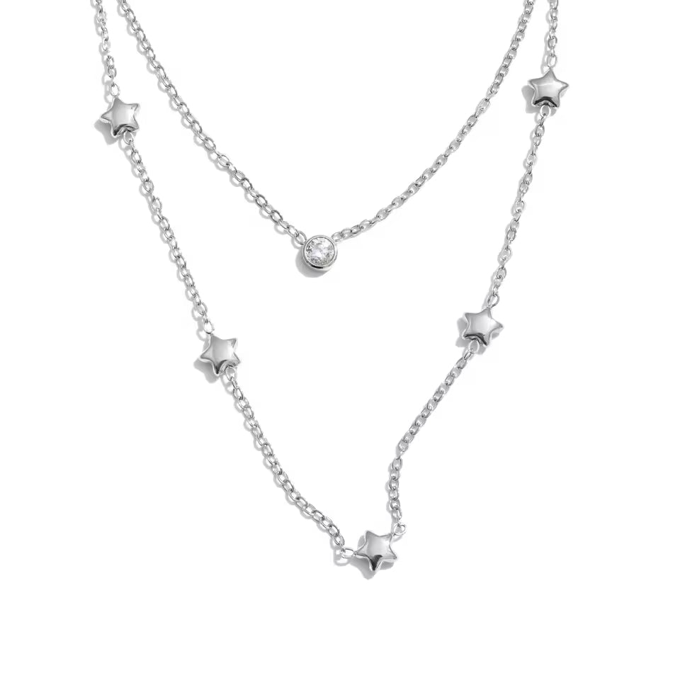 Stars & Zircon Multi Layer Chain Necklace