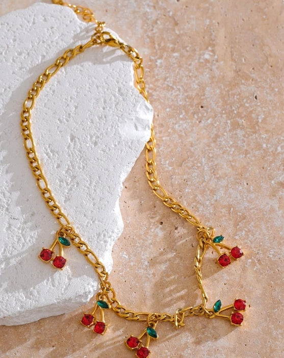 Cherry Charm Jewelry Set (Necklace & Bracelet)