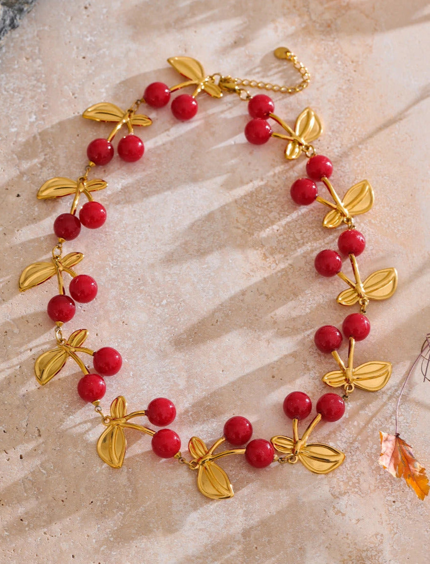 Glossy Resin Cherry Charm Necklace