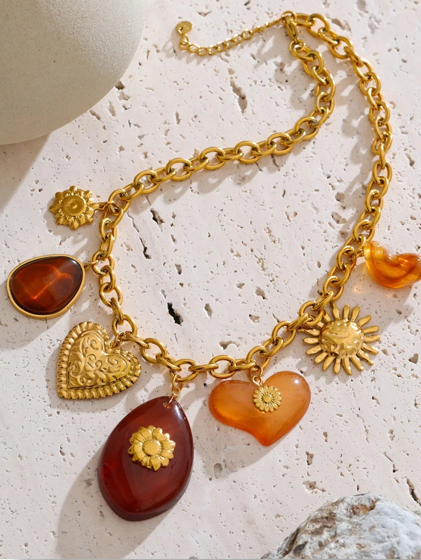 Sunshine Bloom Heart Charm Necklace