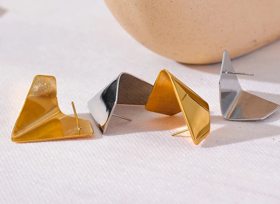Folded Triangle Stud Earrings