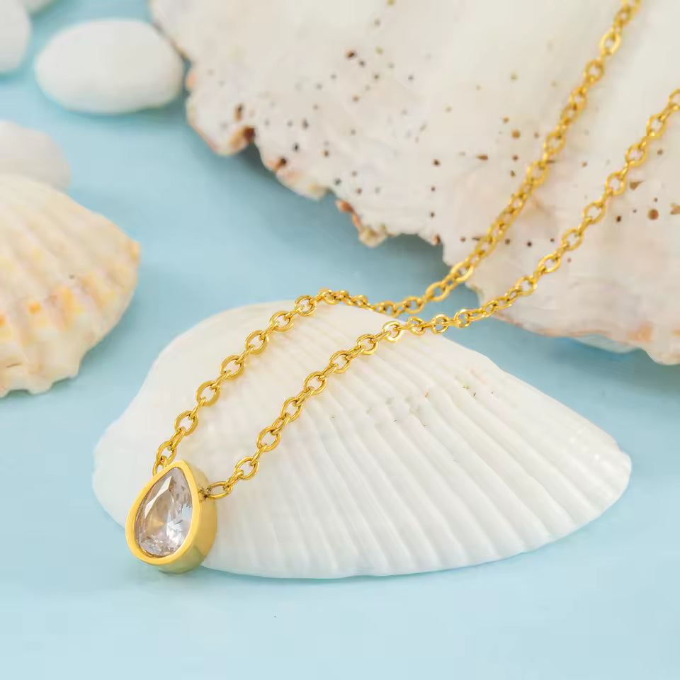 Dainty Water Drop CZ Pendant Necklace