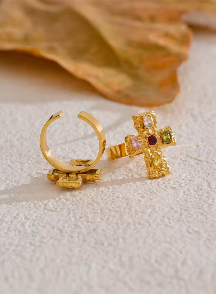 Multicolor Zircon Cross Adjustable Ring