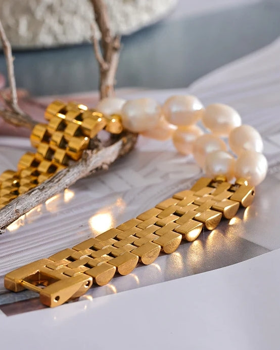 Natural Pearl Cuban Chain Bracelet