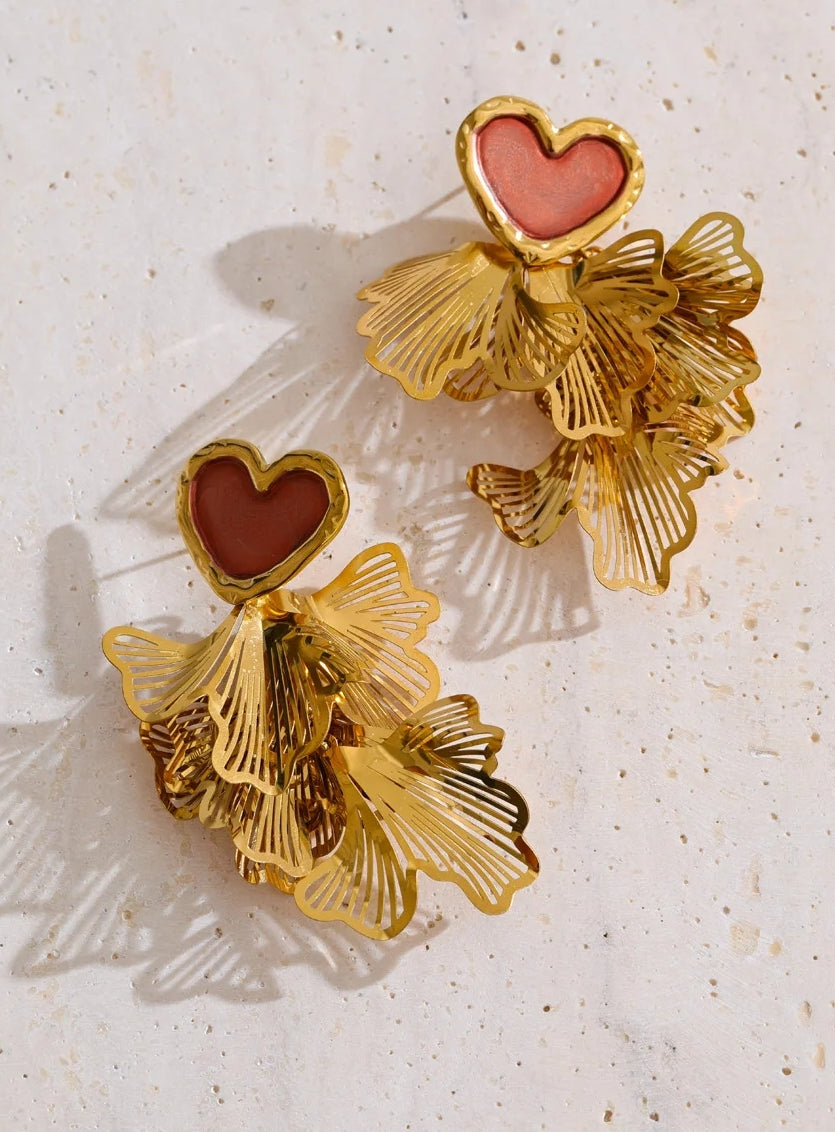 Pink Heart Petal Dangle Earrings