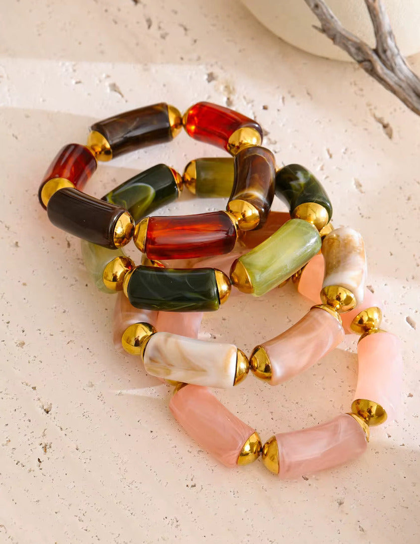 Green Resin Cylinder Elastic Bracelet