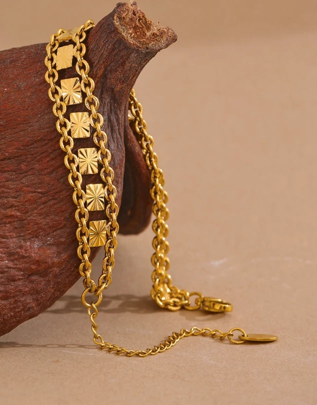 Square Double Chain Jewelry Set (Necklace & Bracelet)