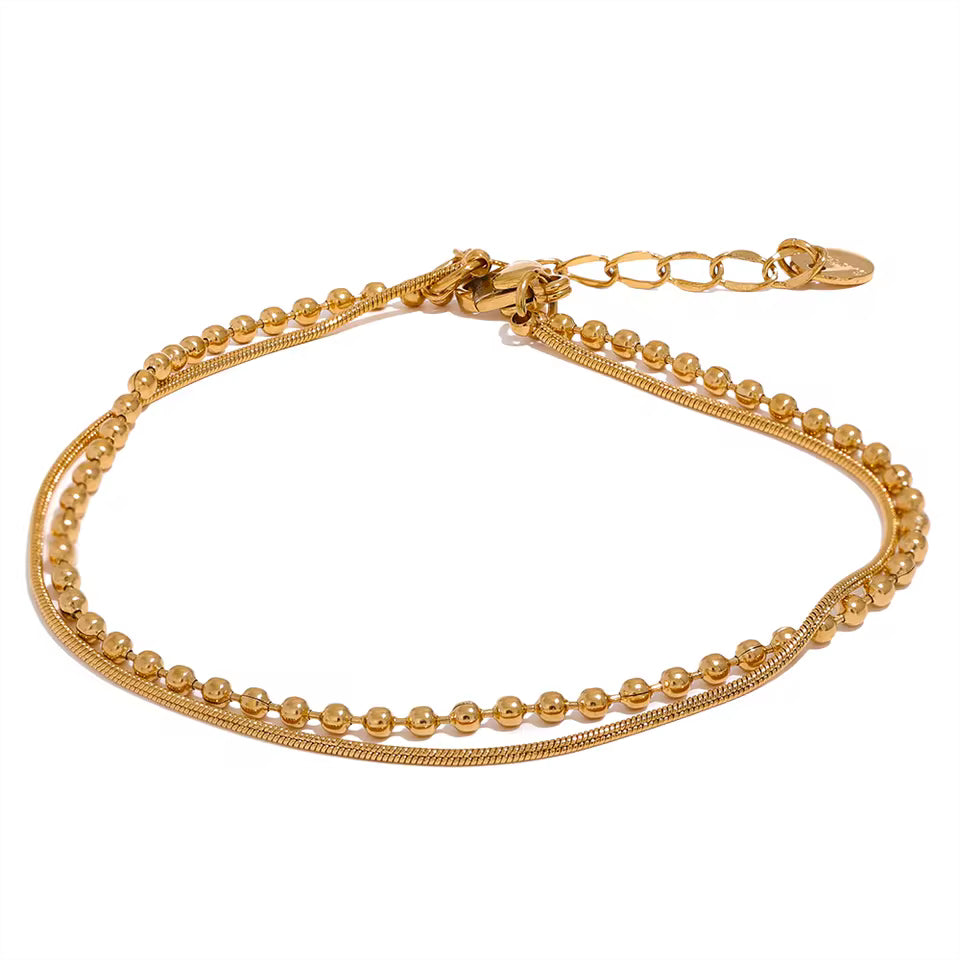 Flat & Bead Chains Double Layer Bracelet