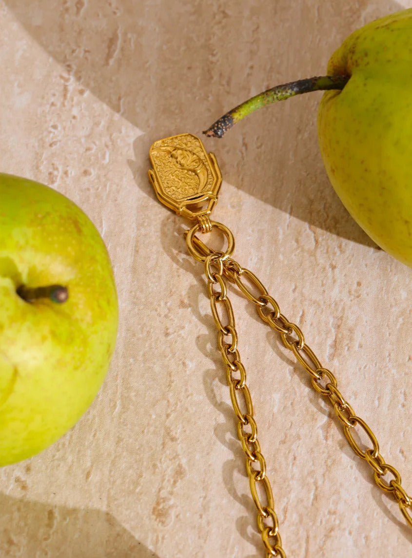 Rectangle Double-Sided Sun Moon Pendant Necklace