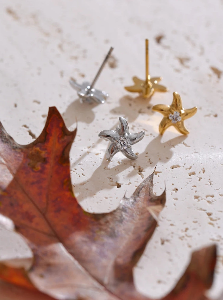 Zircon Starfish Stud Earrings