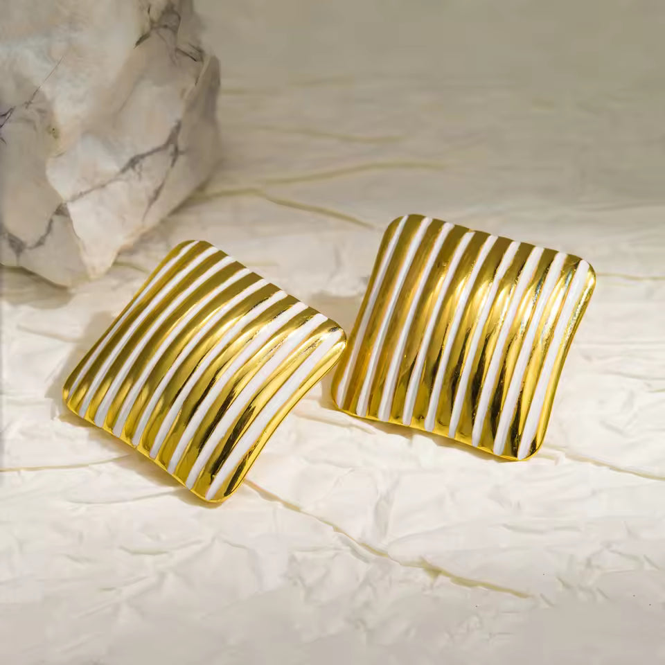 Striped Square Geometric Stud Earrings