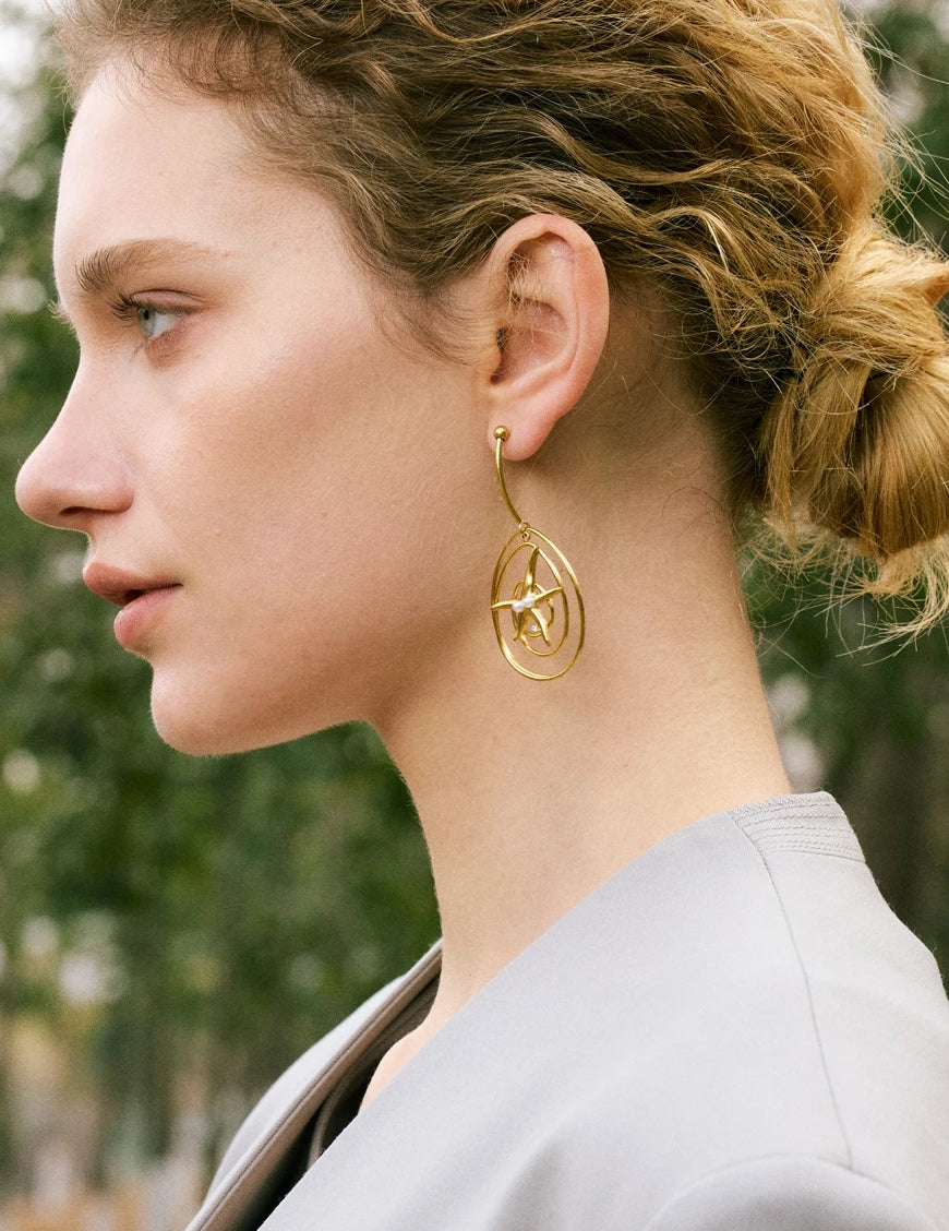 Golden Spiral Starfish Dangle Earrings