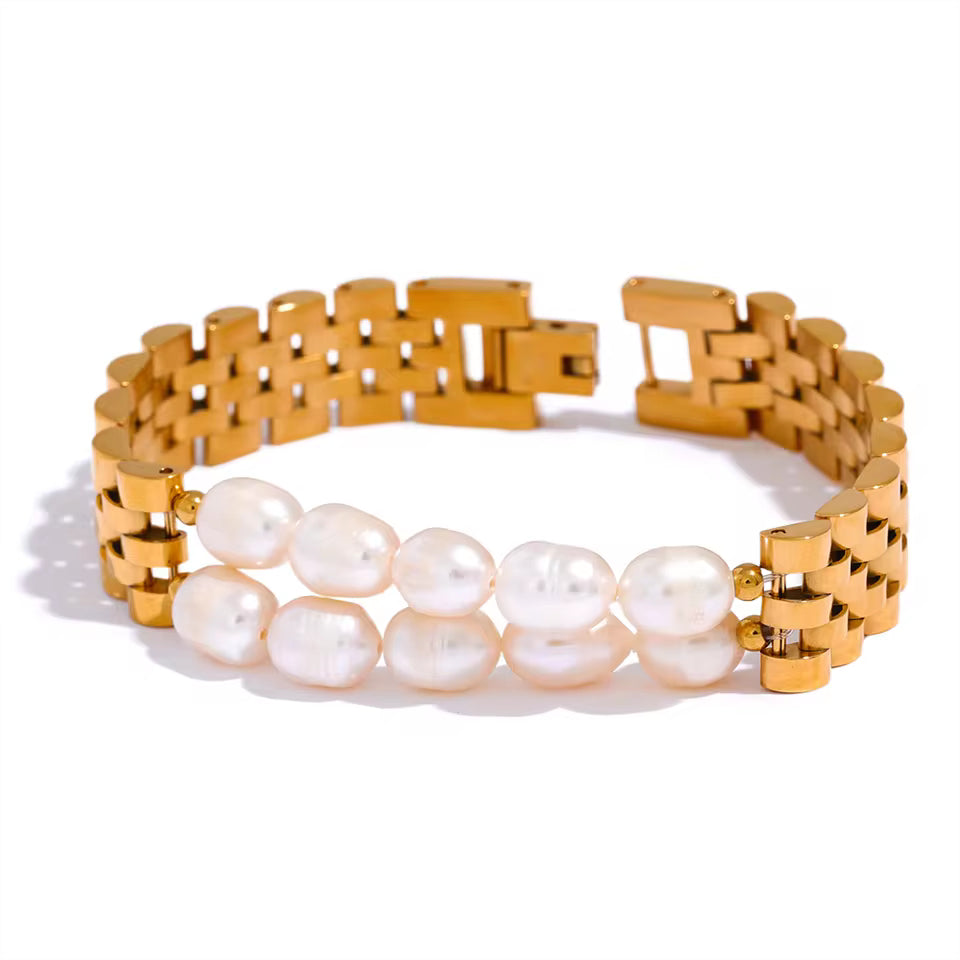 Natural Pearl Cuban Chain Bracelet