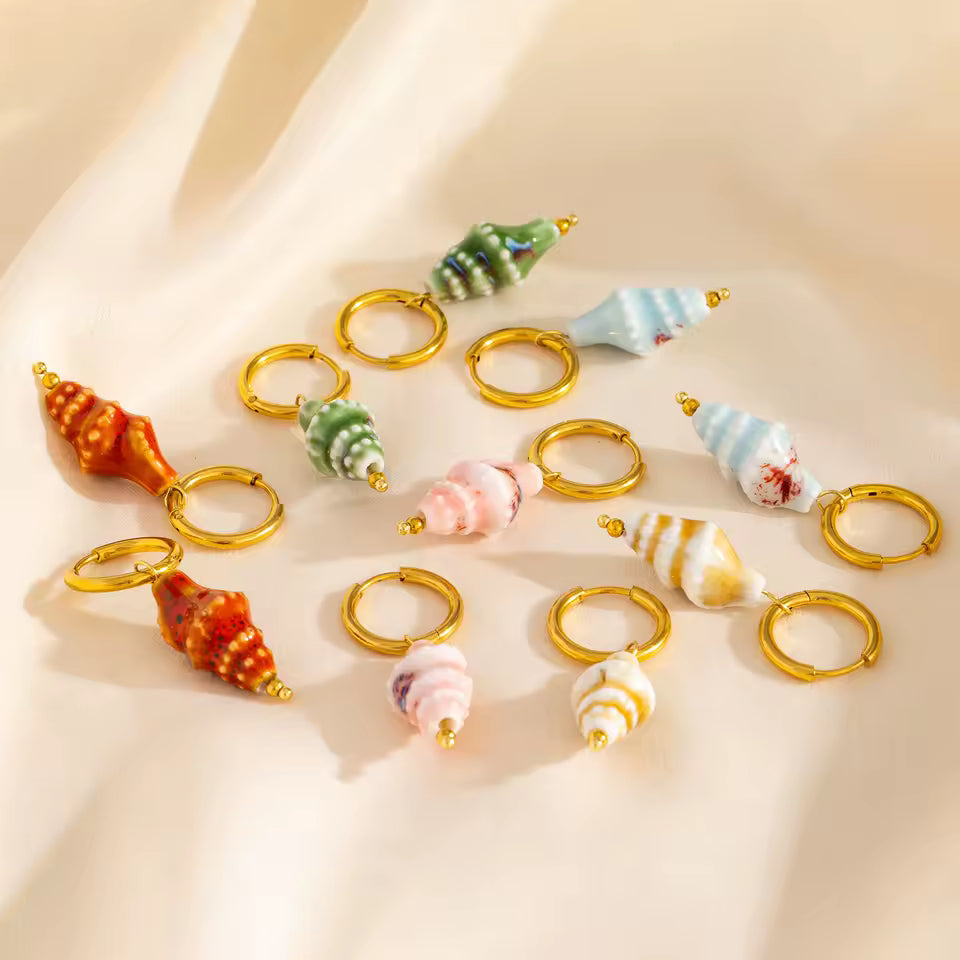 Ceramic Conch Pendant Dangle Earrings