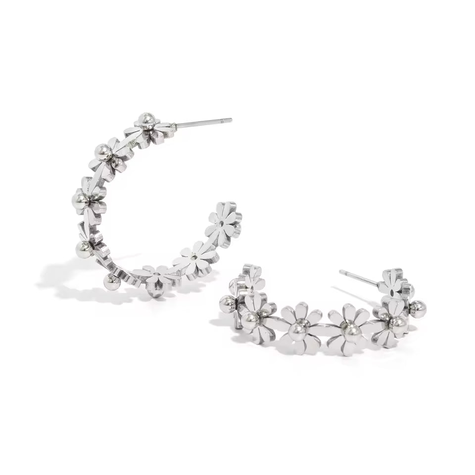 Daisy Flower Hoop Earrings