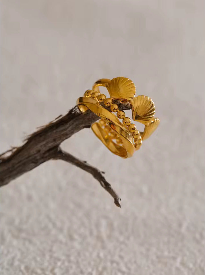 Adjustable Metal Shell Layered Open Ring