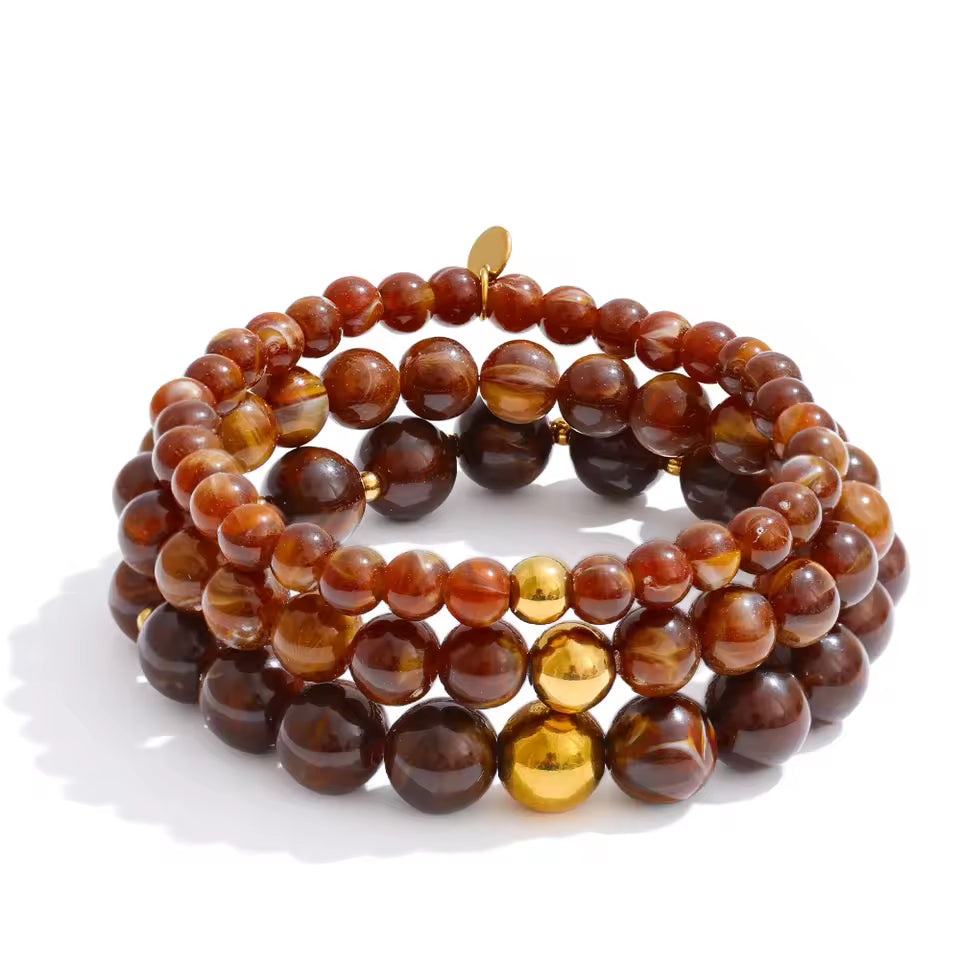 Three Layered Resin Beads Elastic Bracelet