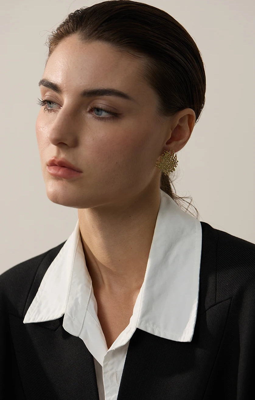 Golden Woven Harmony Stud Earrings