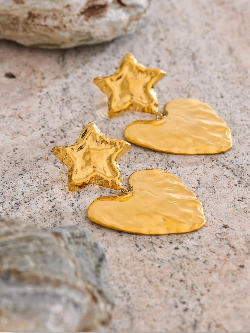 Star Heart Drop Earrings