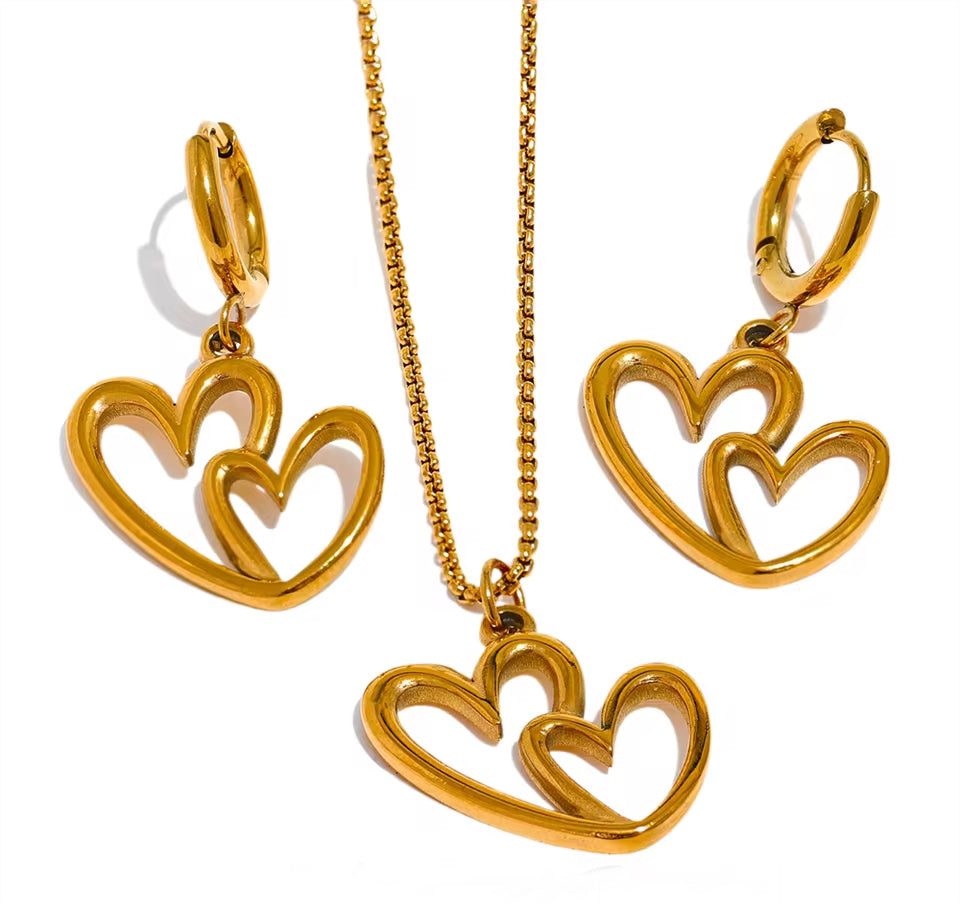 Interlocked Hearts Jewelry Set (Necklace & Earrings)