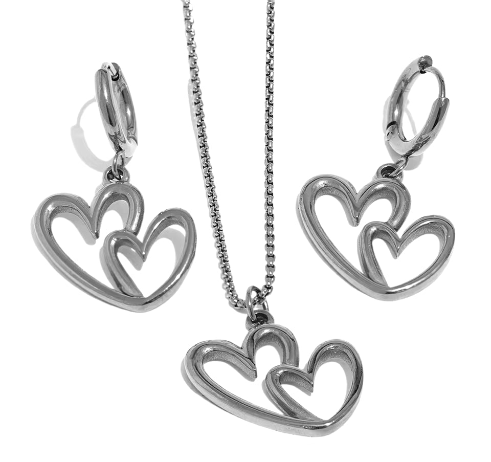 Interlocked Hearts Jewelry Set (Necklace & Earrings)