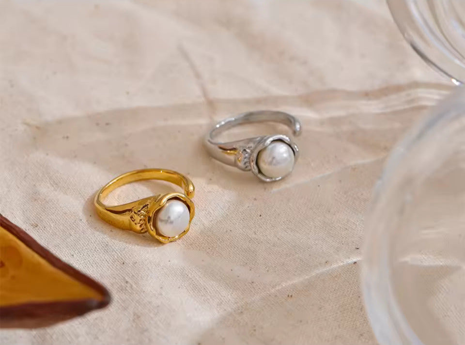 Open Adjustable Chic Ring With Simulated Pearl