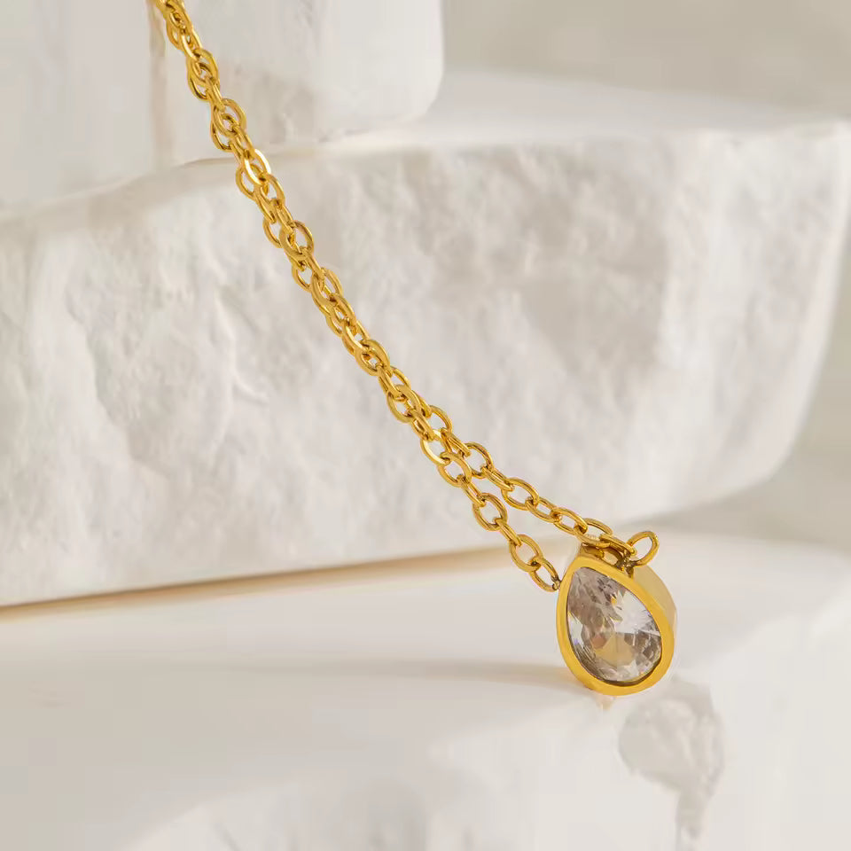 Dainty Water Drop CZ Pendant Necklace